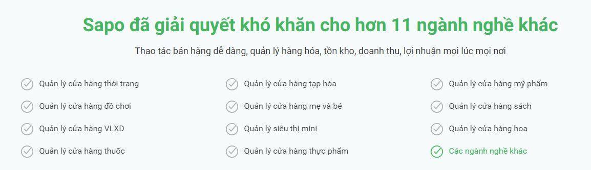 Sapo đáp ứng nhiều ngành hàng khác nhau