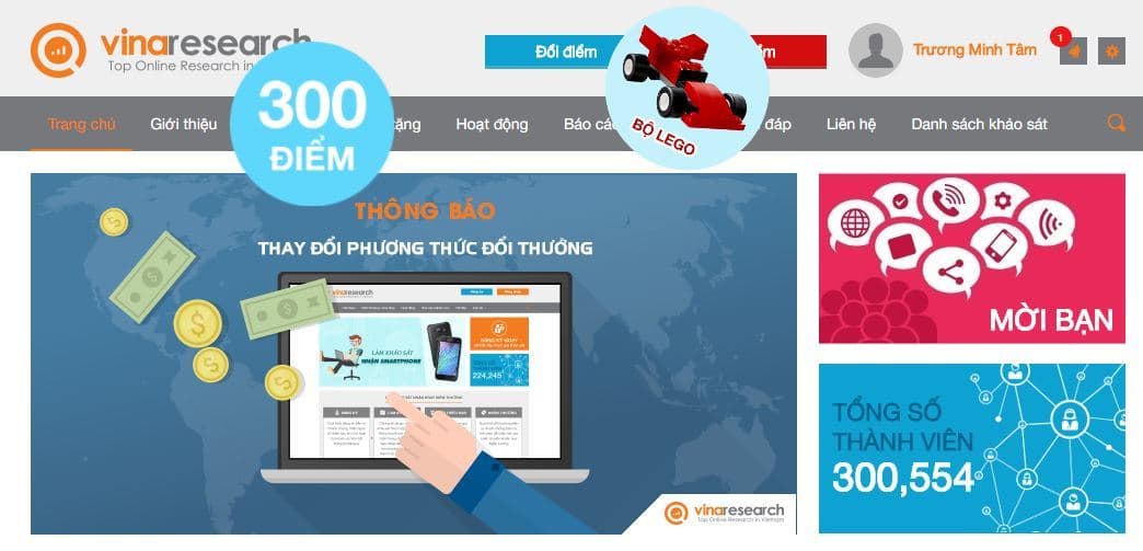 Trang khảo sát kiếm tiền online Vinaresearch