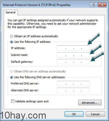 Điền đúng địa chỉ IP
