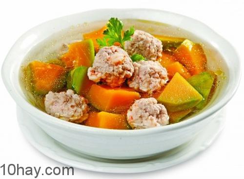 Canh bí đỏ nấu thịt băm
