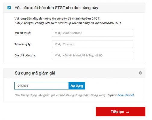 Adayroi vẫn chấp nhận Mã giảm giá với hình thức mua trả góp nha