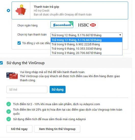 Chọn thời gian thực hiện mua trả góp