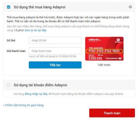 có thể sử dụng thẻ mua hàng của Adayroi