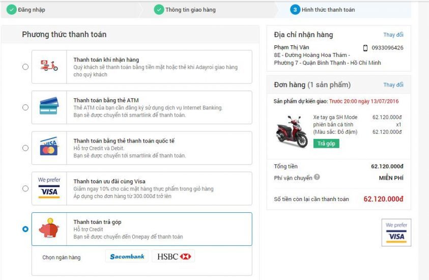 Lựa chọn hình thức thanh toán khi mua trả góp