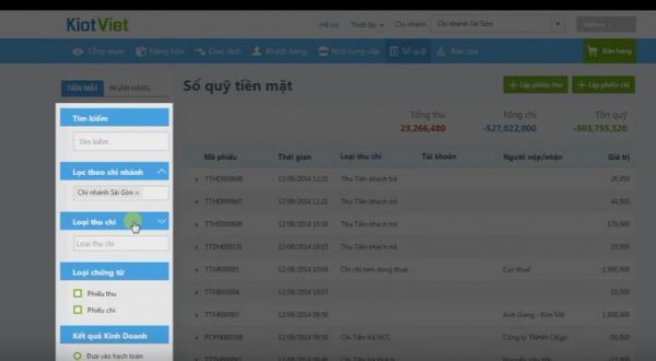 Tính Năng Quản Lý Sổ Quỹ Của Phần Mềm Quản Lý Bán Hàng KiotViet-3