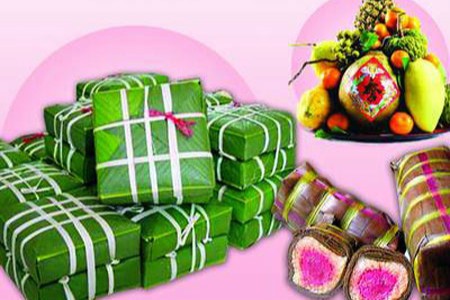 Bánh trưng và mâm quả trong dịp Tết